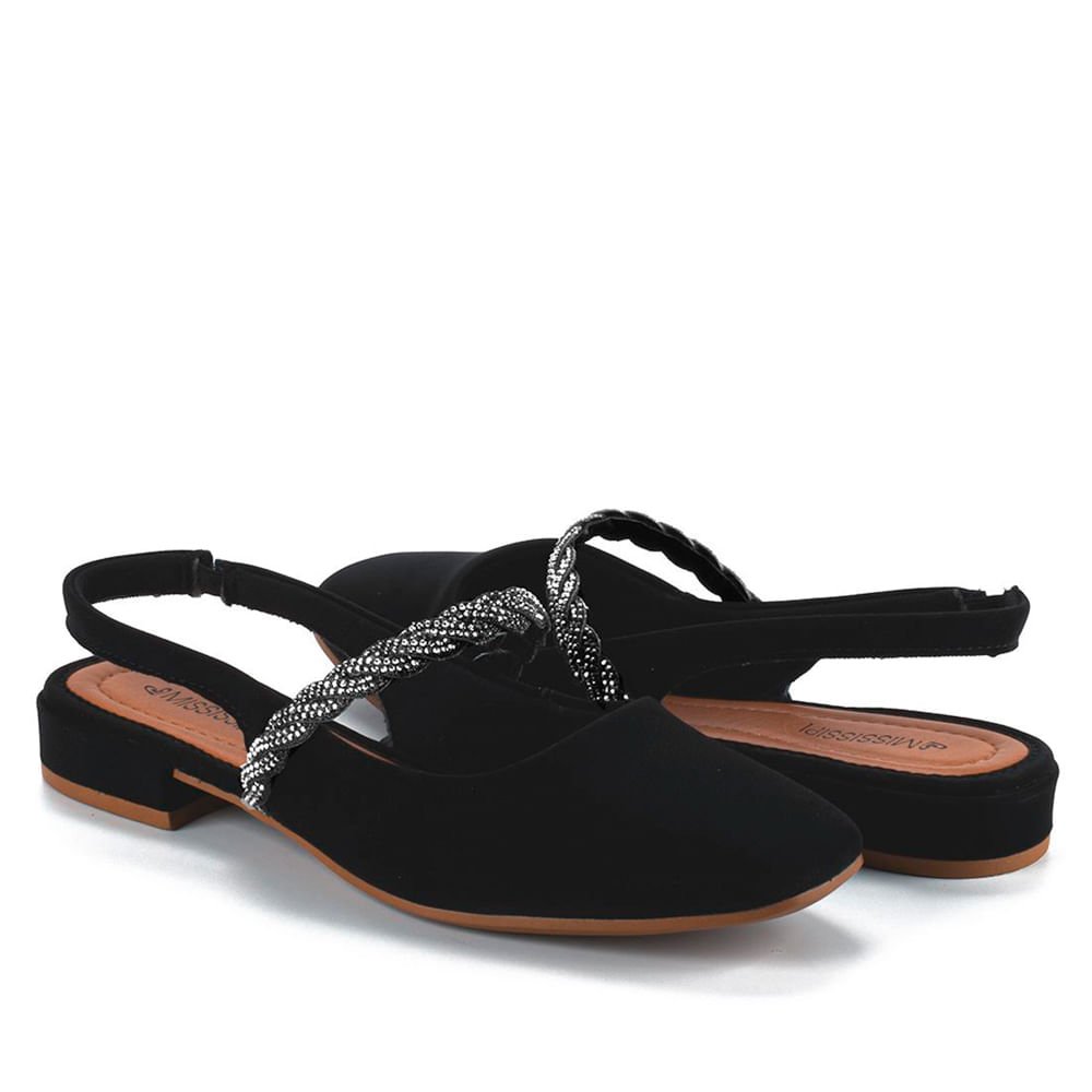 Sapato Feminino Mississipi Slingback com Brilhos Preto Preto 4