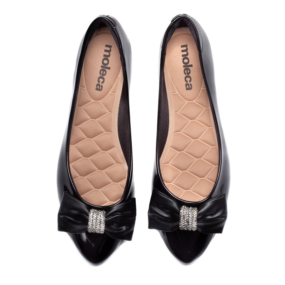 Sapatilha Feminina Moleca Verniz Com Laço Preto Preto 4