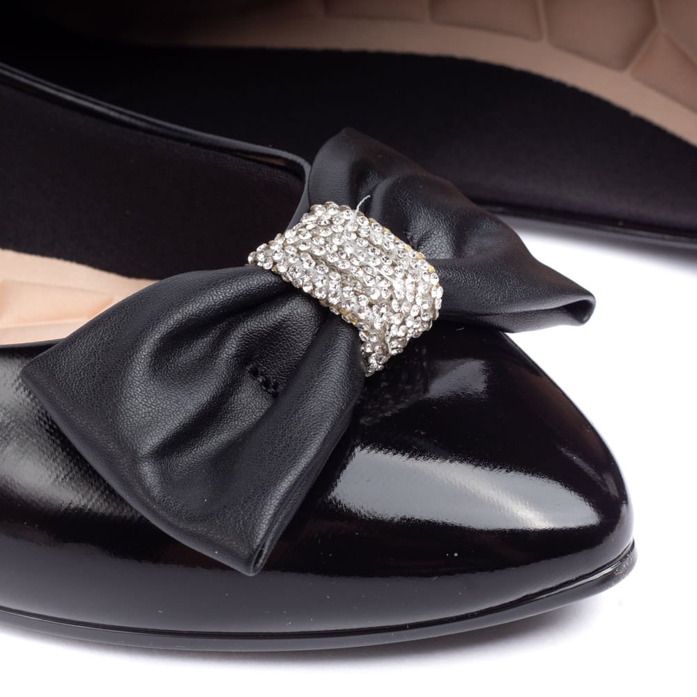 Sapatilha Feminina Moleca Verniz Com Laço Preto Preto 6