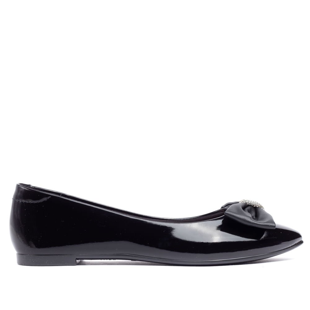 Sapatilha Feminina Moleca Verniz Com Laço Preto Preto 1