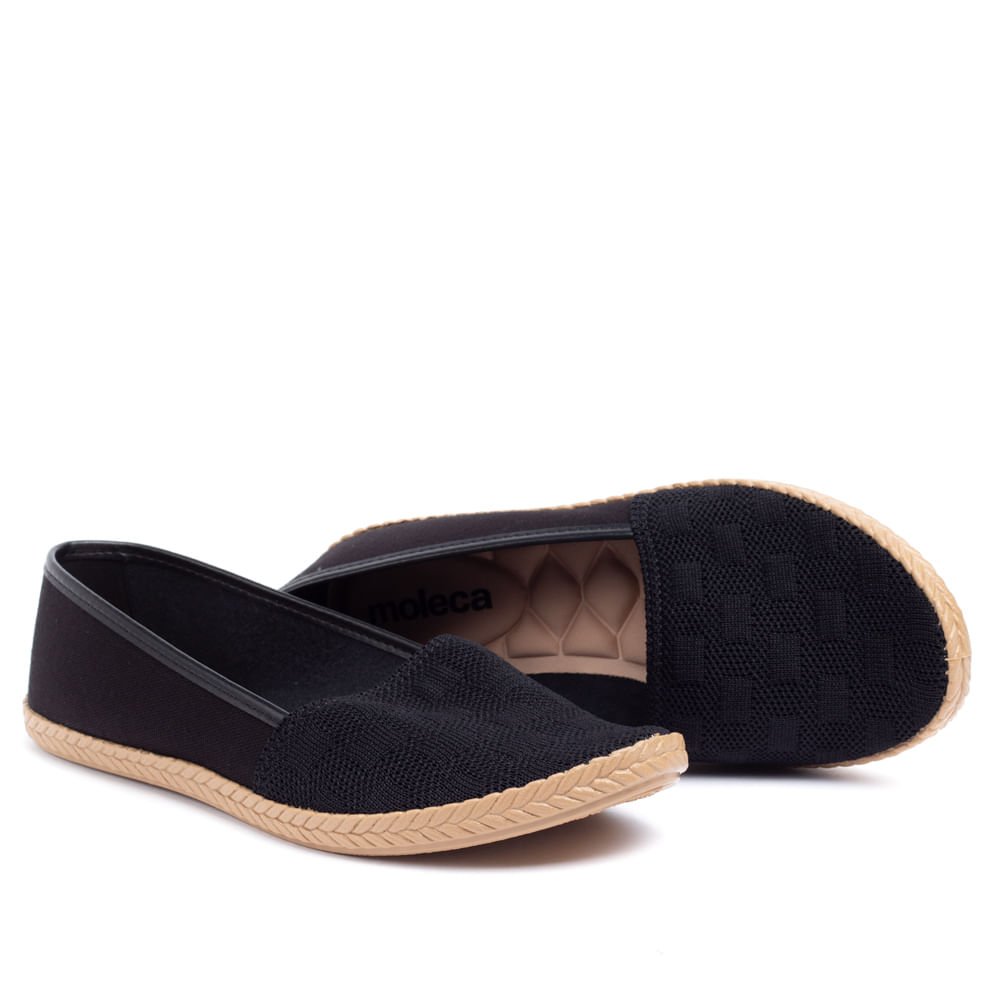 Sapatilha Feminina Moleca Tecido Knit Preto Preto 5