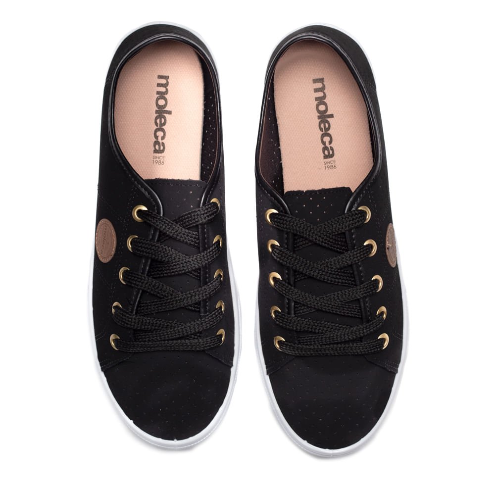 Tênis Feminino Moleca em Nobuck com Microfuros Preto Preto 4