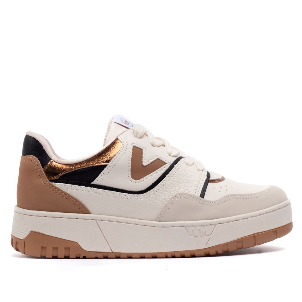 Tênis Feminino Via Marte Flatform com Recortes Bege Bege 1