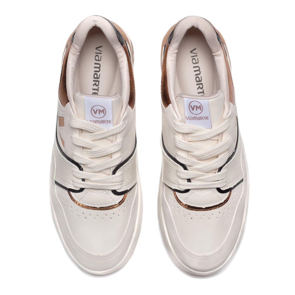 Tênis Feminino Via Marte Flatform com Recortes Bege Bege 4