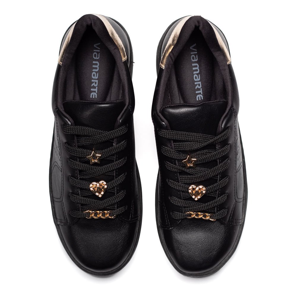 Tênis Feminino Via Marte Flatform Com Pingentes Preto Preto 4