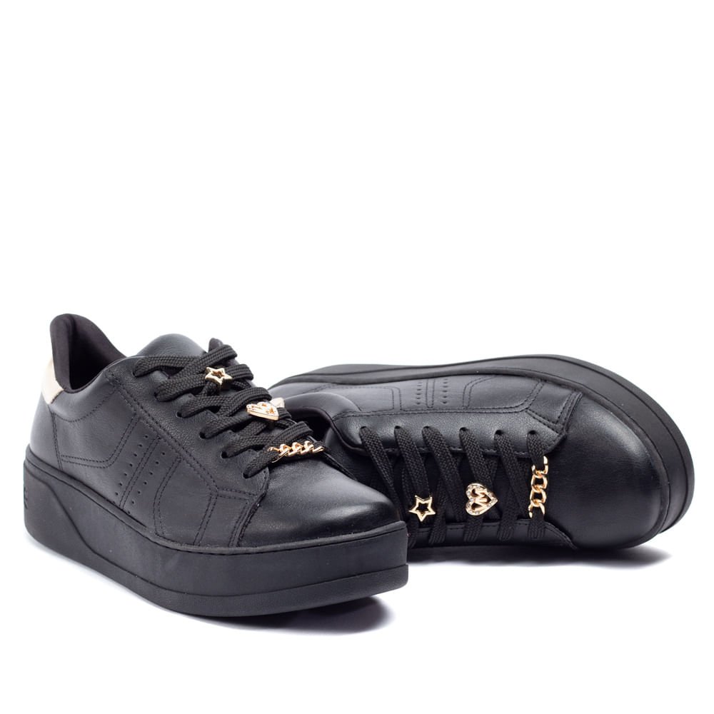 Tênis Feminino Via Marte Flatform Com Pingentes Preto Preto 5