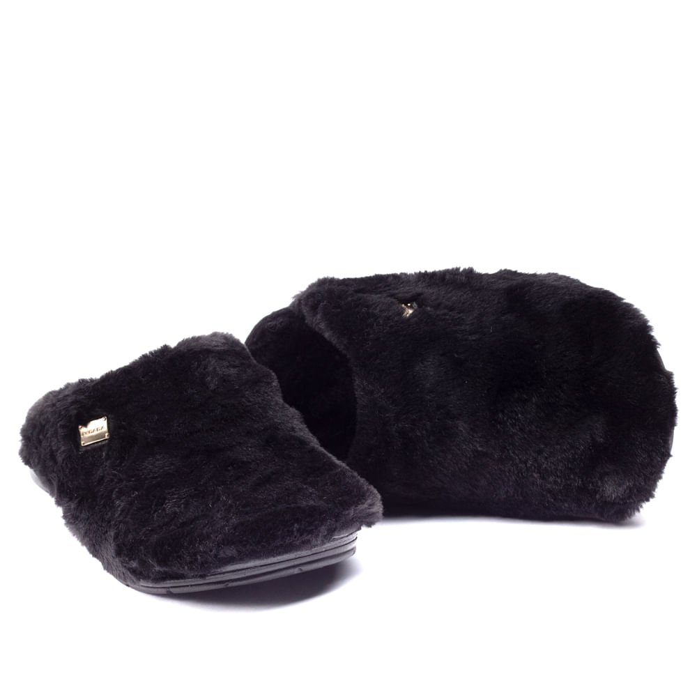 Pantufa Feminina Pegada Peluciada Preto Preto 5