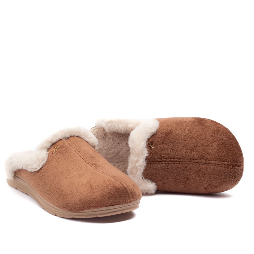 Pantufa Feminina Pegada Com Forro de Pelinho Marrom/bege Marrom/Bege 5