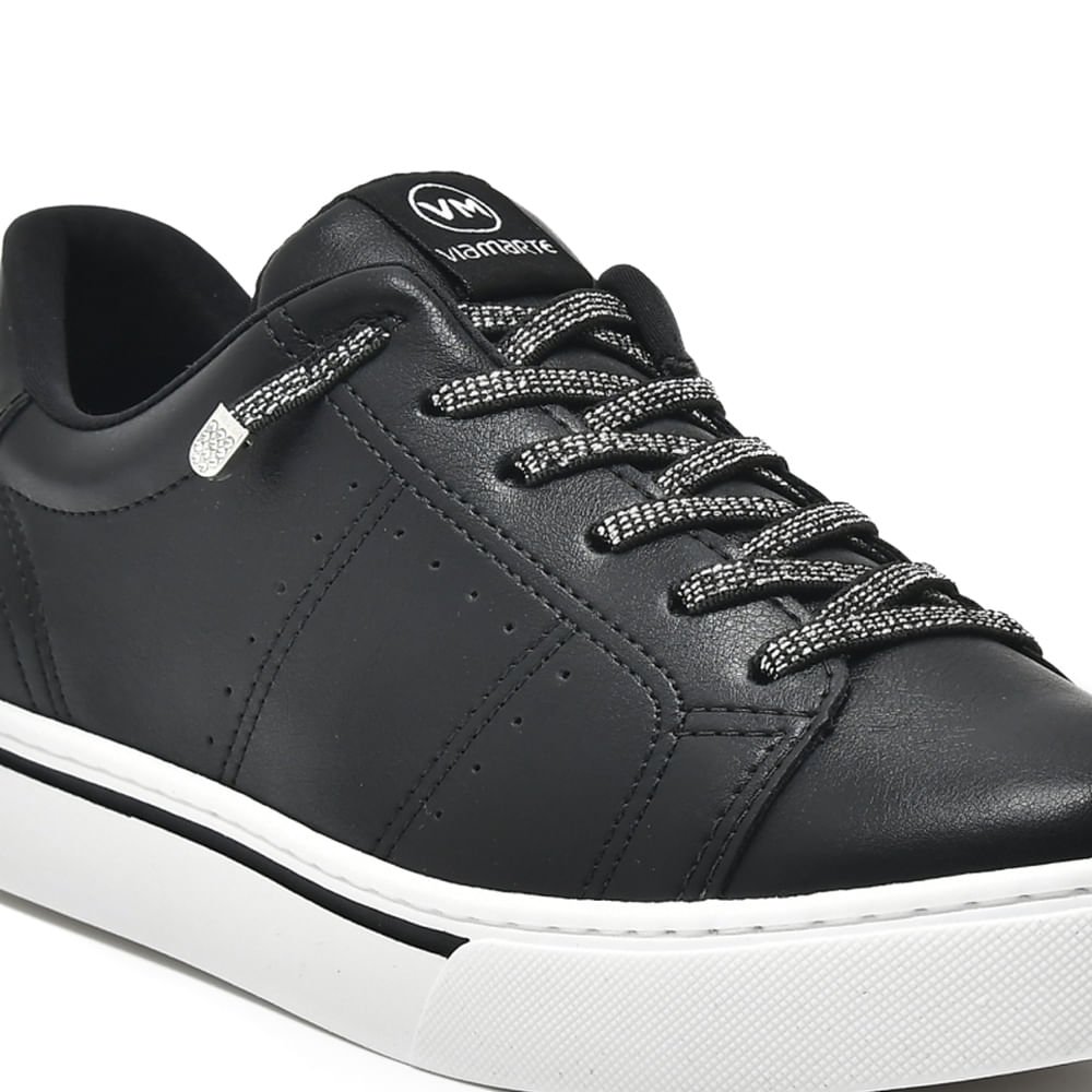 Tênis Feminino Via Marte com Cadarço Brilhoso Preto Preto 5
