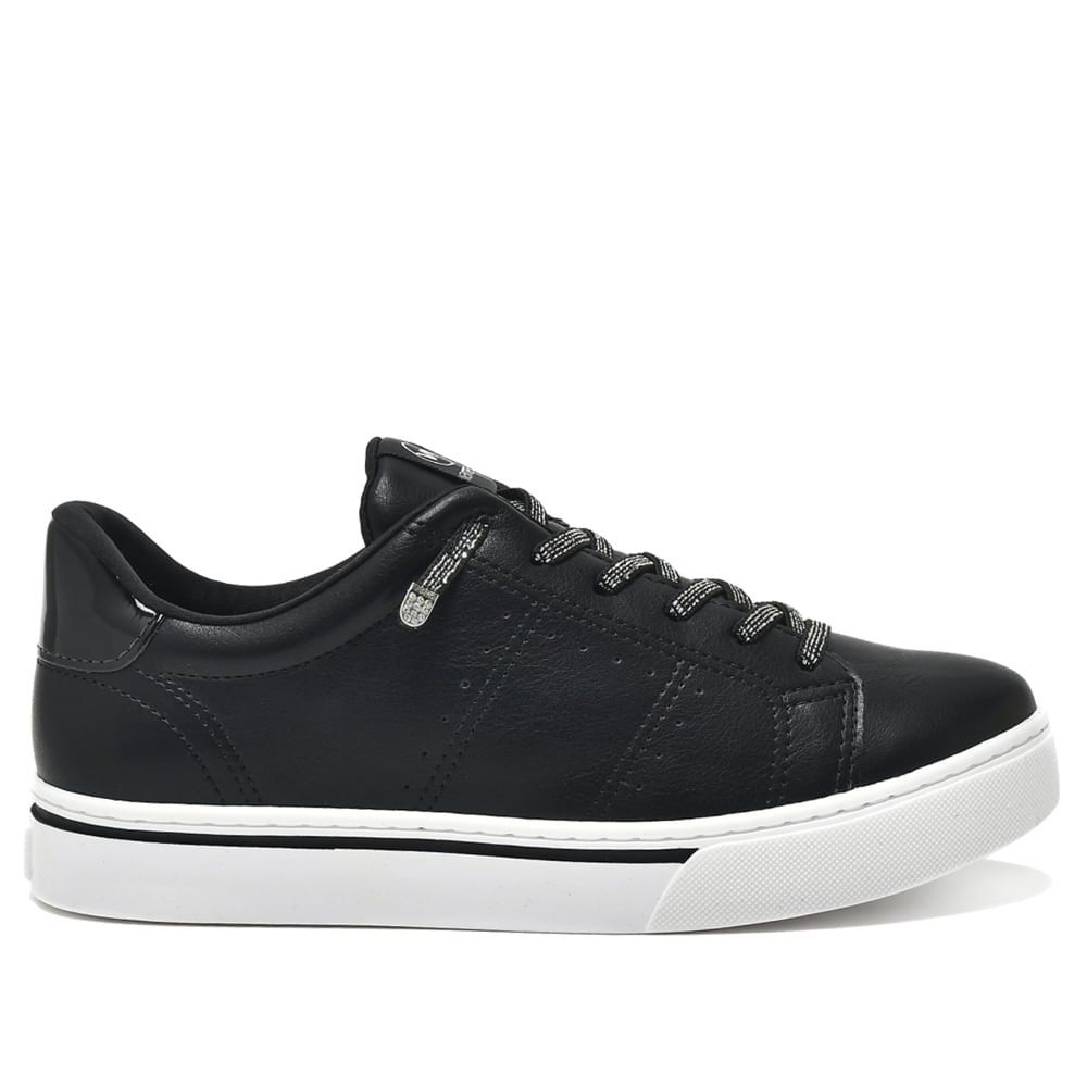 Tênis Feminino Via Marte com Cadarço Brilhoso Preto Preto 1