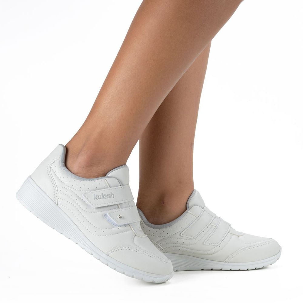 Tênis Feminino Kolosh Casual com Tiras Aderentes Branco Branco 5