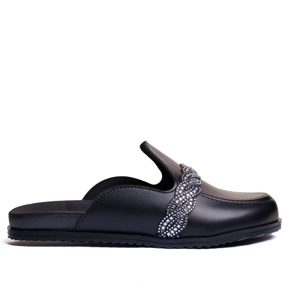 Mule Feminino Moleca com Tira de Strass Preto
