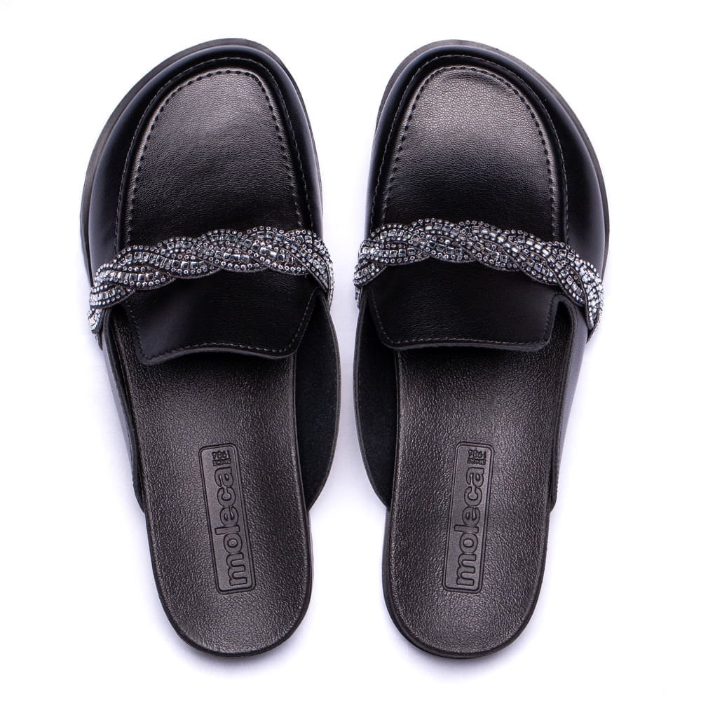 Mule Feminino Moleca com Tira de Strass Preto Preto 3