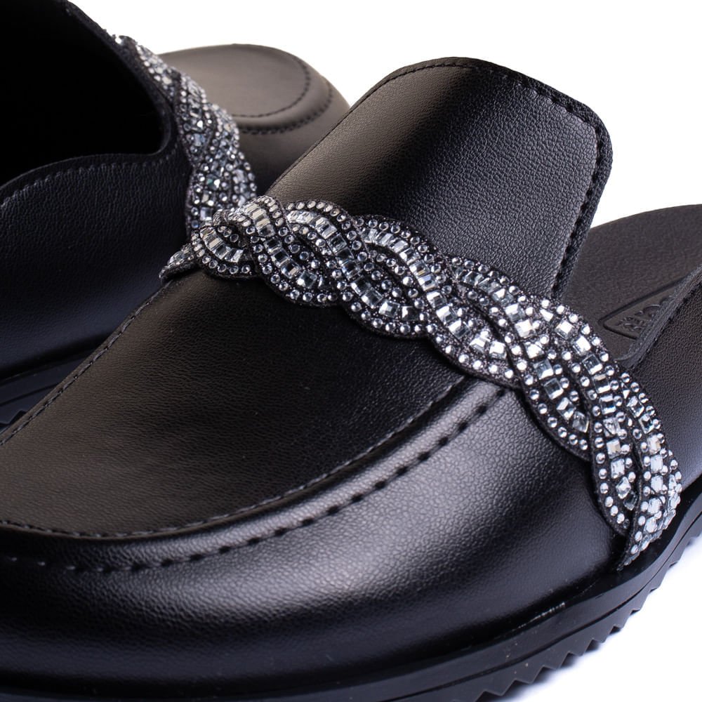 Mule Feminino Moleca com Tira de Strass Preto Preto 5
