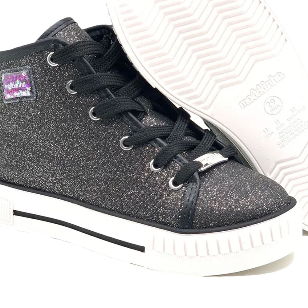 Tênis Infantil Molekinha Tecido Glitter Preto Preto 5