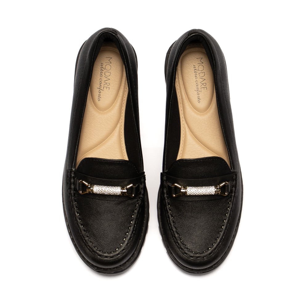 Mocassim Feminino Modare com Detalhe de Strass Preto Preto 4