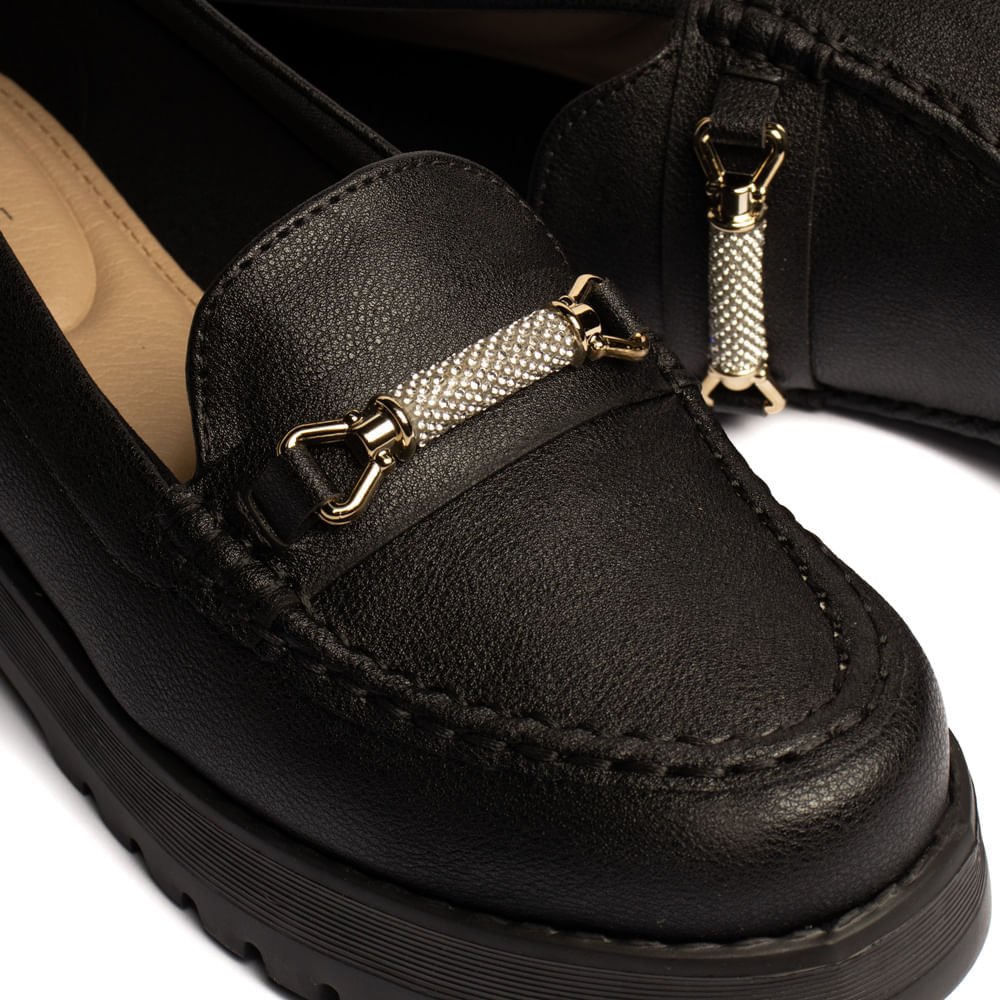 Mocassim Feminino Modare com Detalhe de Strass Preto Preto 5
