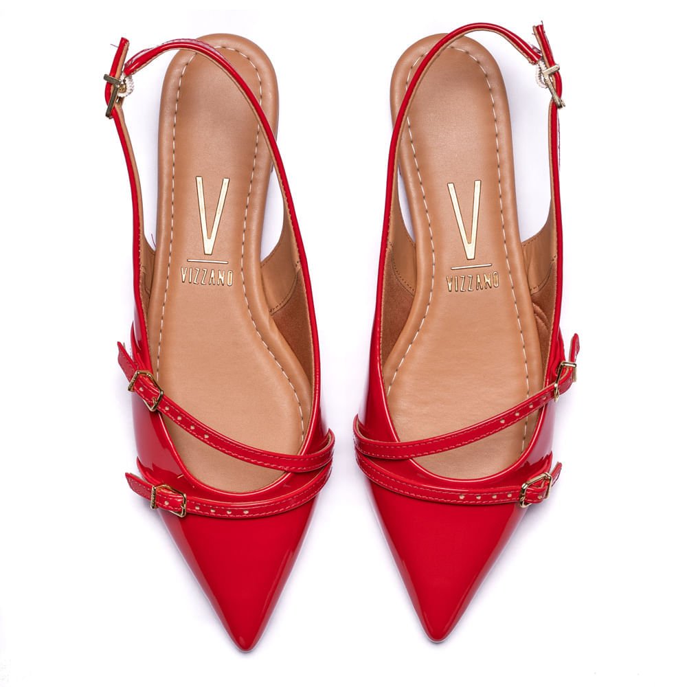 Sapato Feminino Vizzano Slingback com Fivelas Verniz Vermelho Vermelho 4