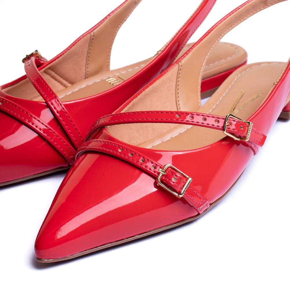 Sapato Feminino Vizzano Slingback com Fivelas Verniz Vermelho Vermelho 5