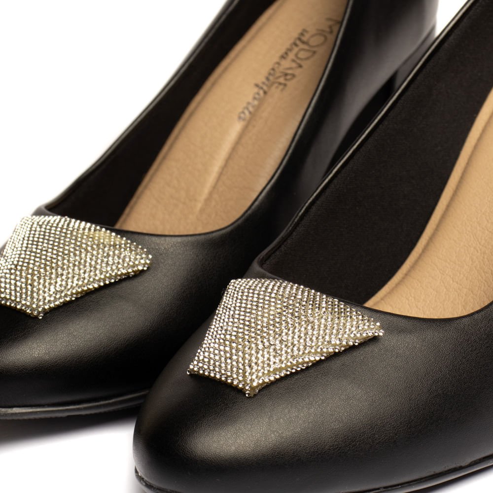 Sapato Feminino Modare com Detalhe em Strass Preto Preto 5