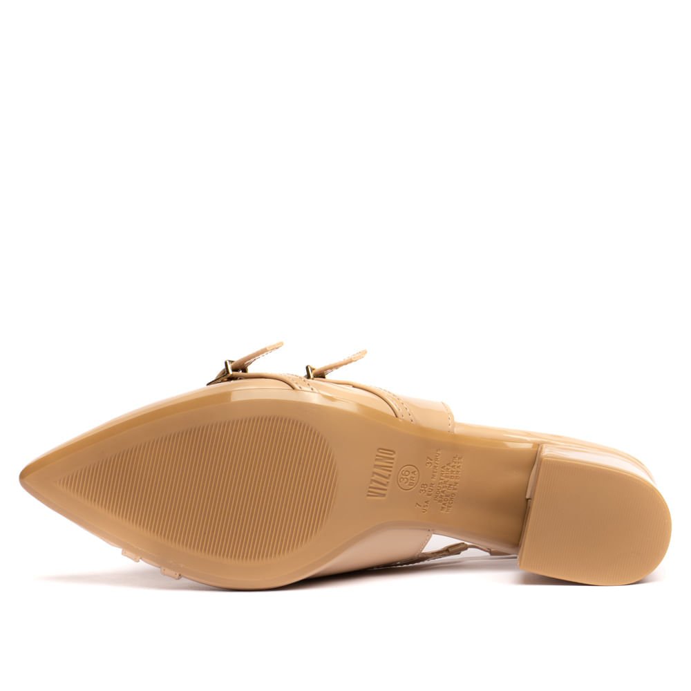 Sapato Feminino Vizzano Fivelas Salto Bloco Verniz Bege Bege 2