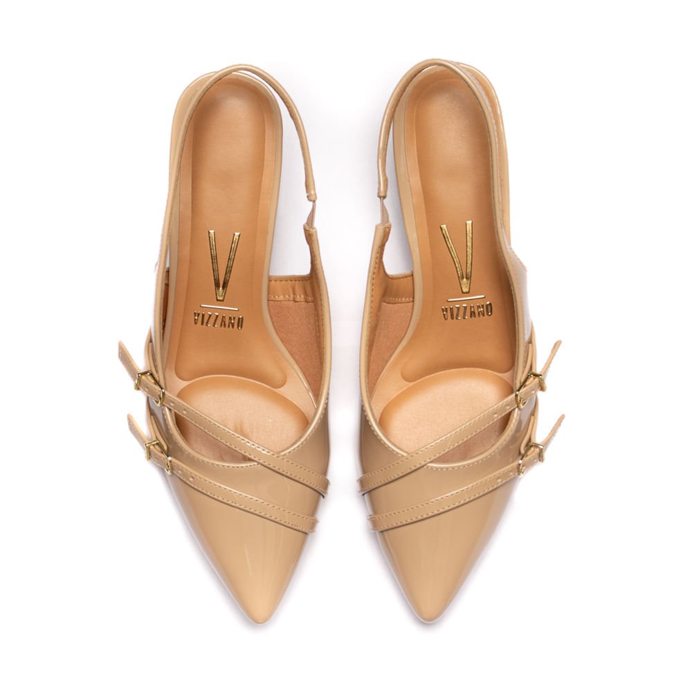 Sapato Feminino Vizzano Fivelas Salto Bloco Verniz Bege Bege 4