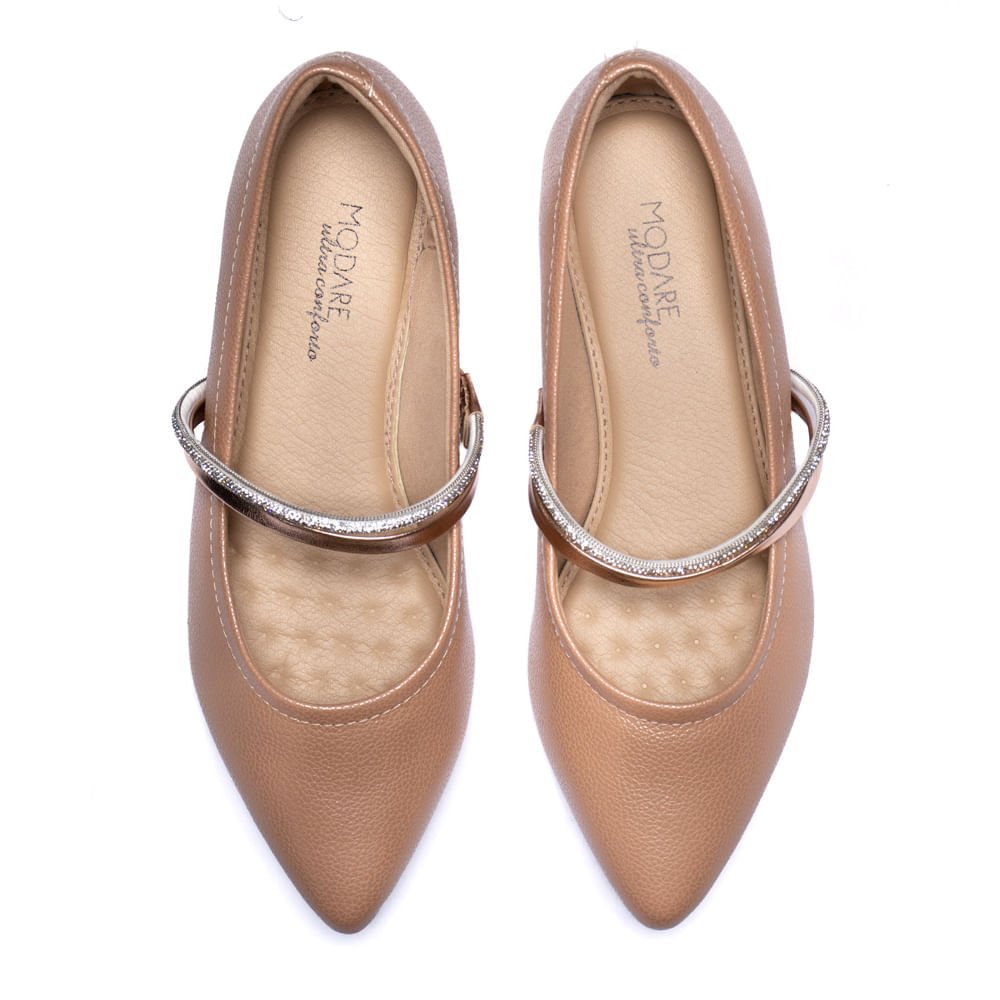 Sapatilha Feminina Modare com Tira Brilhante Nude Bege 4