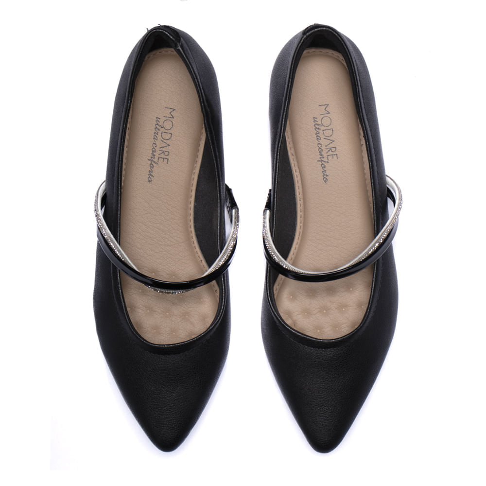 Sapatilha Feminina Modare com Tira Brilhosa Preto Preto 4