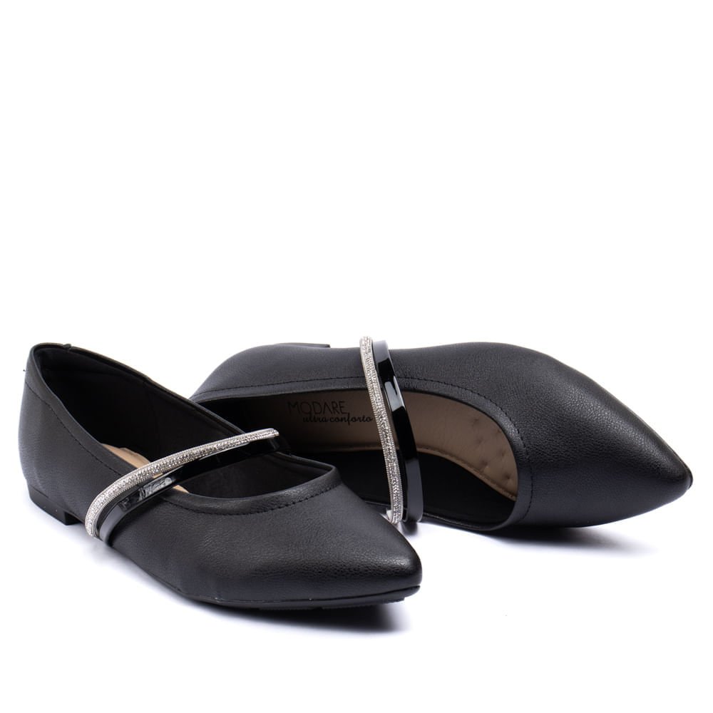 Sapatilha Feminina Modare com Tira Brilhosa Preto Preto 5