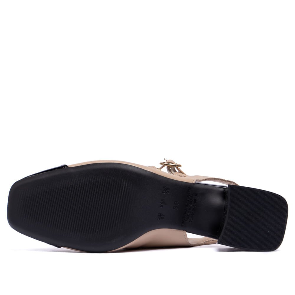 Sapato Feminino Bebecê Slingback Fivelas Nude/Preto Bege 2
