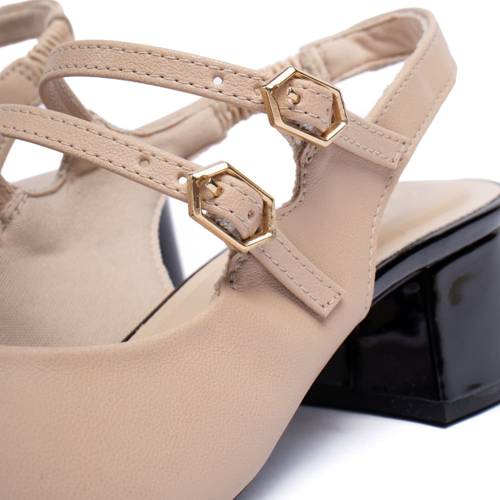 Sapato Feminino Bebecê Slingback Fivelas Nude/Preto Bege 5