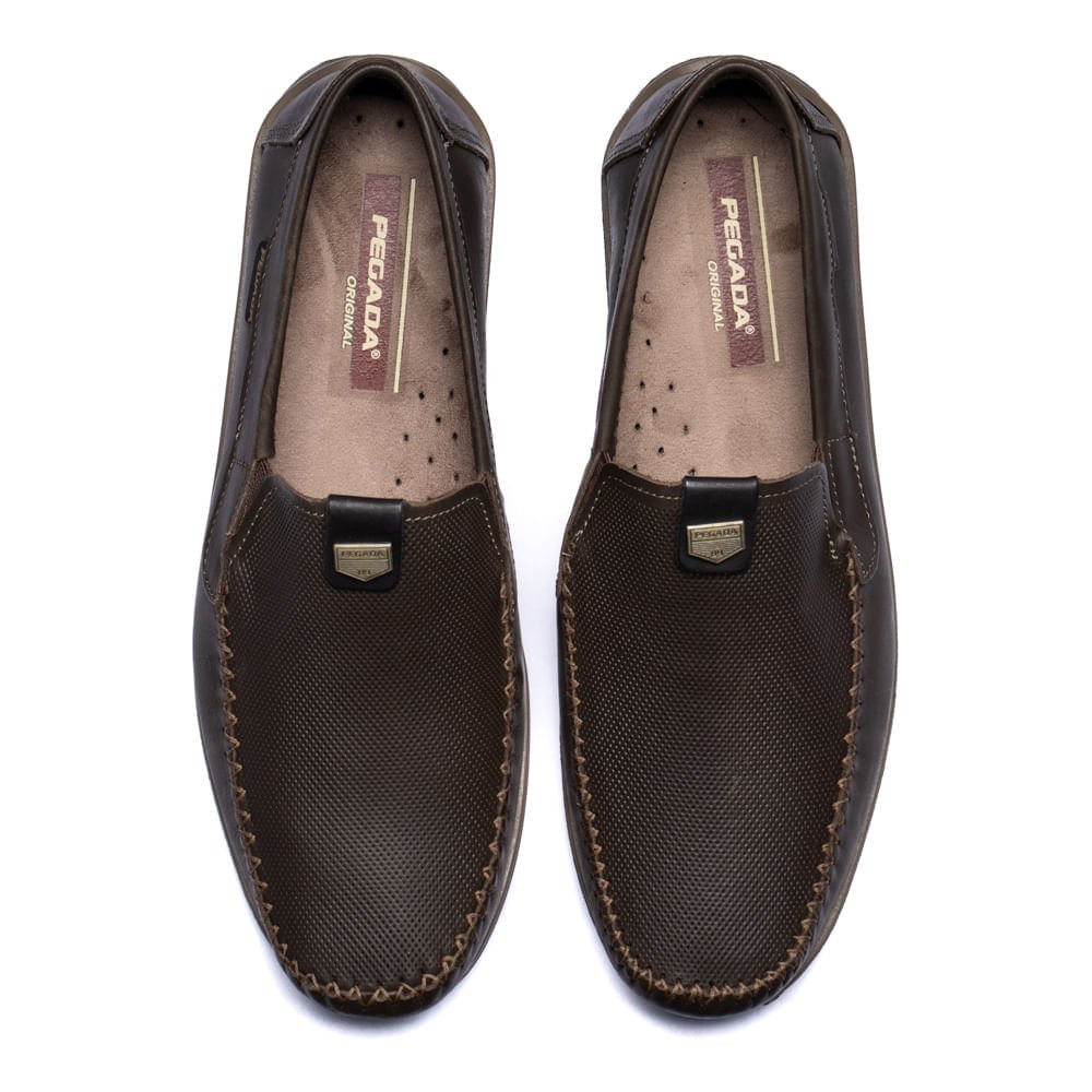 Mocassim Masculino Pegada Grans em Couro Marrom Escuro Marrom Escuro 4