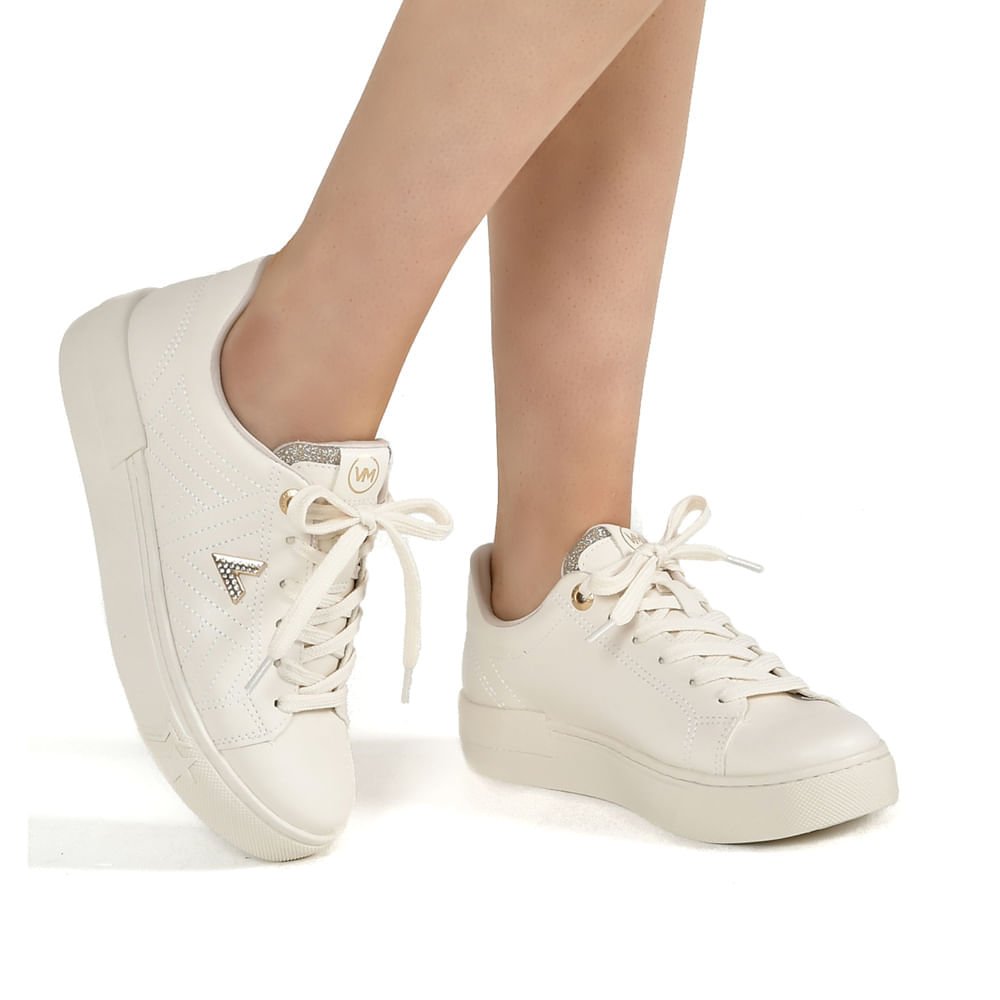 Tênis Feminino Via Marte com Costuras Laterais Creme Branco 6