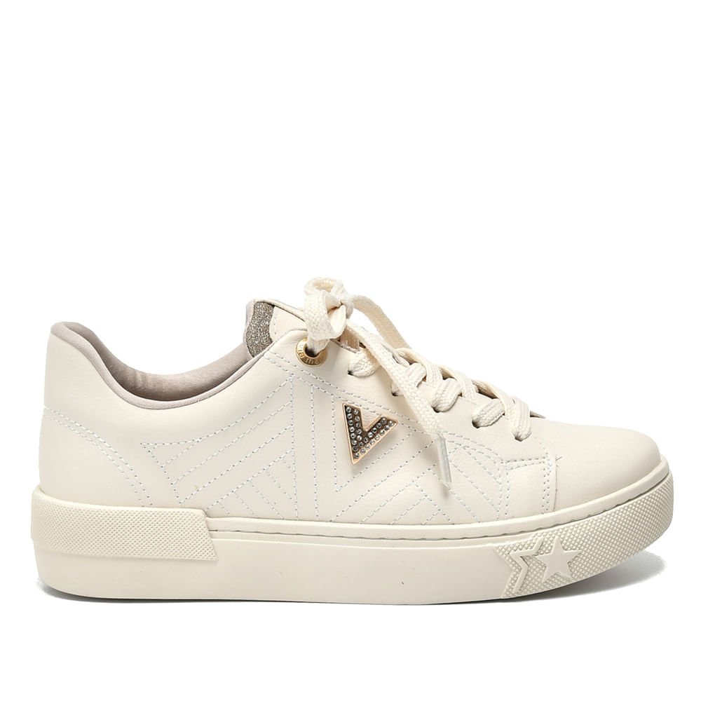 Tênis Feminino Via Marte com Costuras Laterais Creme