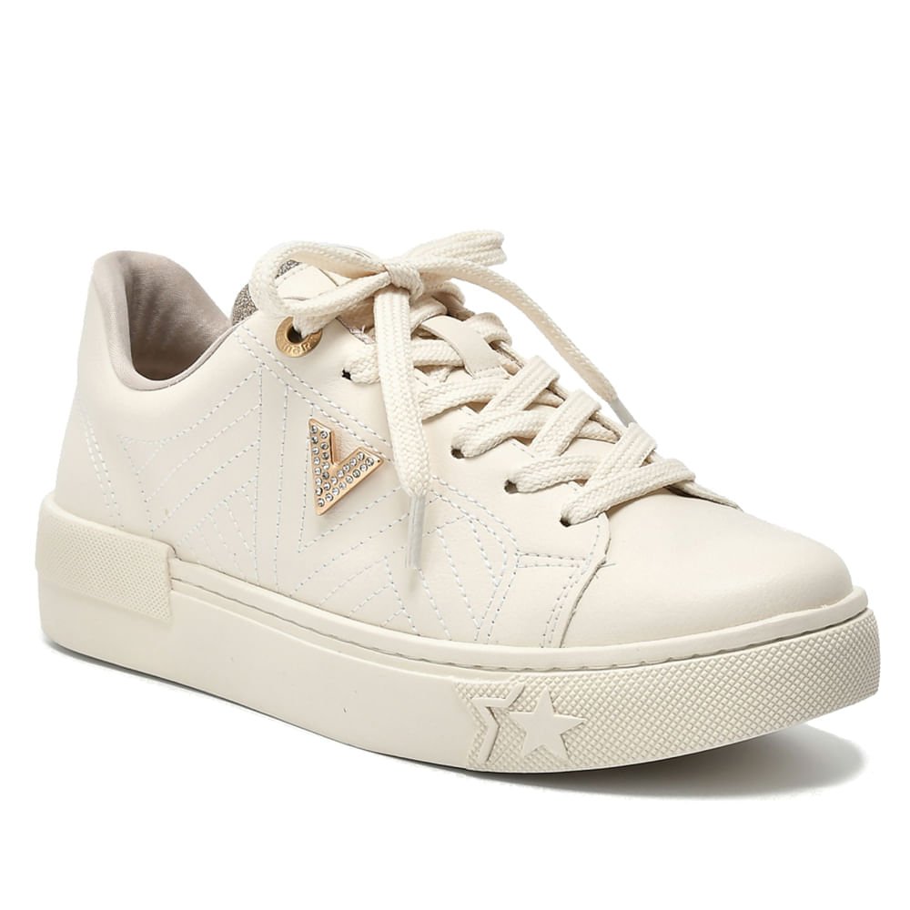 Tênis Feminino Via Marte com Costuras Laterais Creme Branco 3