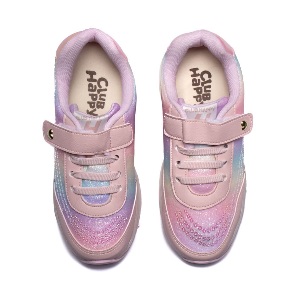 Tênis Infantil Menina Club Happy Jogging Glitter Rosa Rosa 4