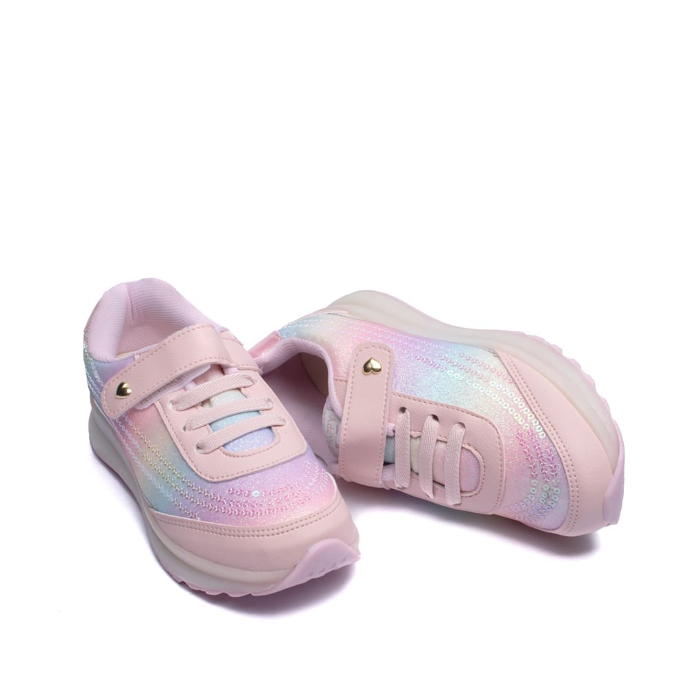 Tênis Infantil Menina Club Happy Jogging Glitter Rosa Rosa 5