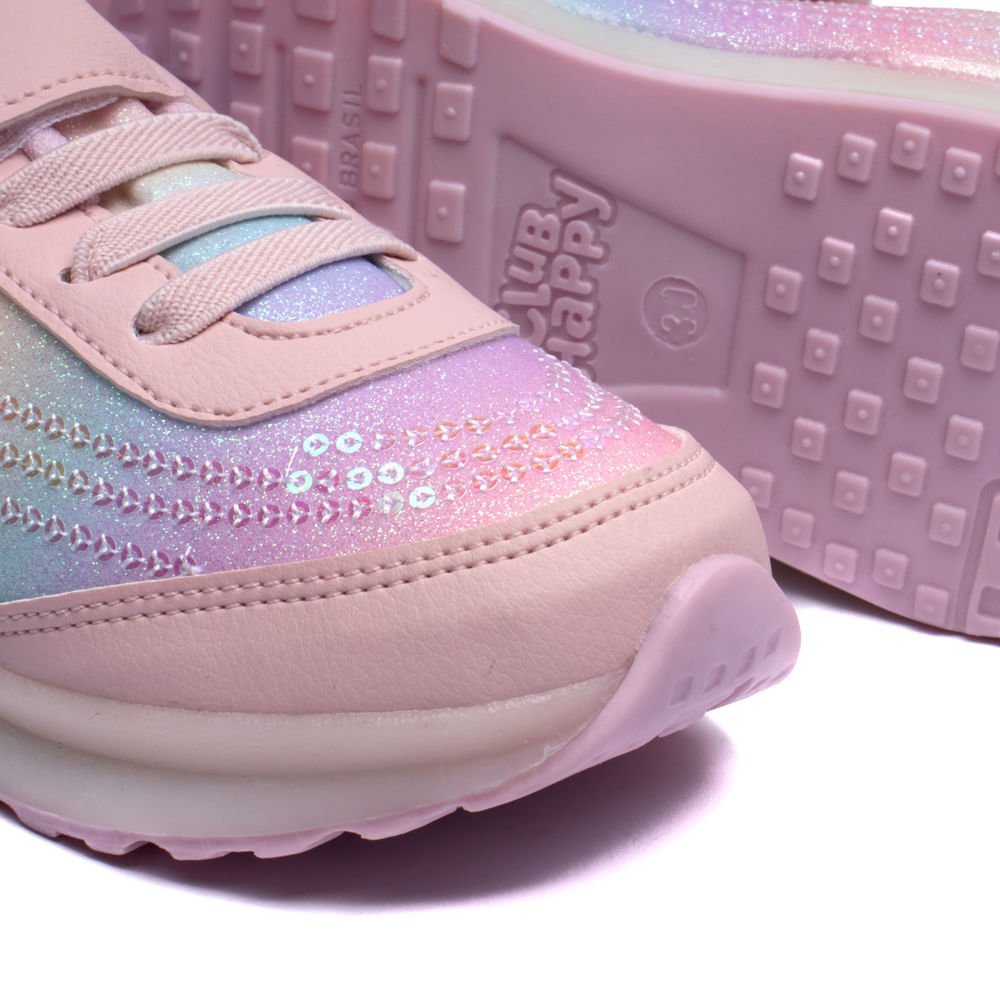 Tênis Infantil Menina Club Happy Jogging Glitter Rosa Rosa 7