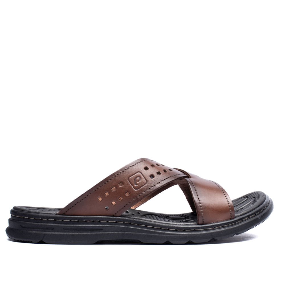 Chinelo Slide Masculino Pegada em Couro Marrom Marrom 2
