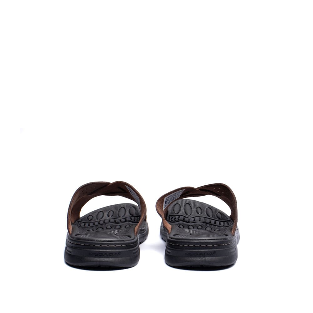 Chinelo Slide Masculino Pegada em Couro Marrom Marrom 4