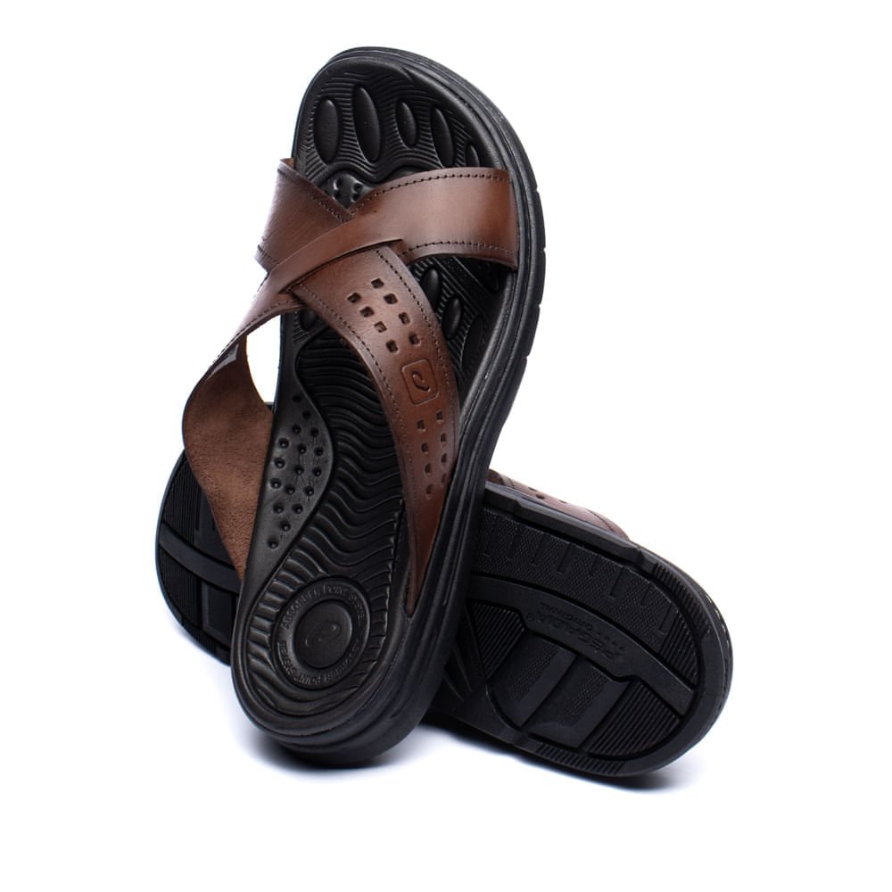 Chinelo Slide Masculino Pegada em Couro Marrom Marrom 5