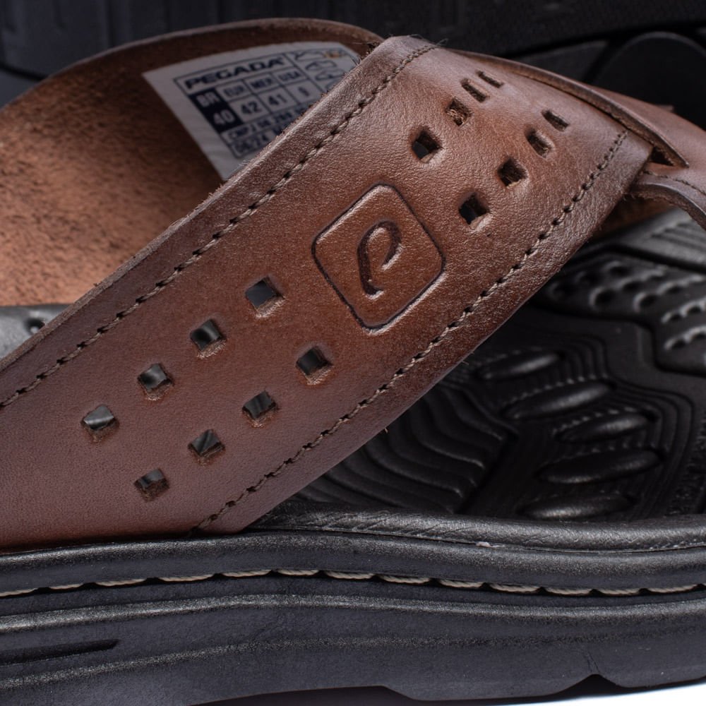 Chinelo Slide Masculino Pegada em Couro Marrom Marrom 7
