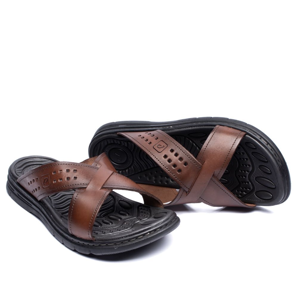 Chinelo Slide Masculino Pegada em Couro Marrom Marrom 8