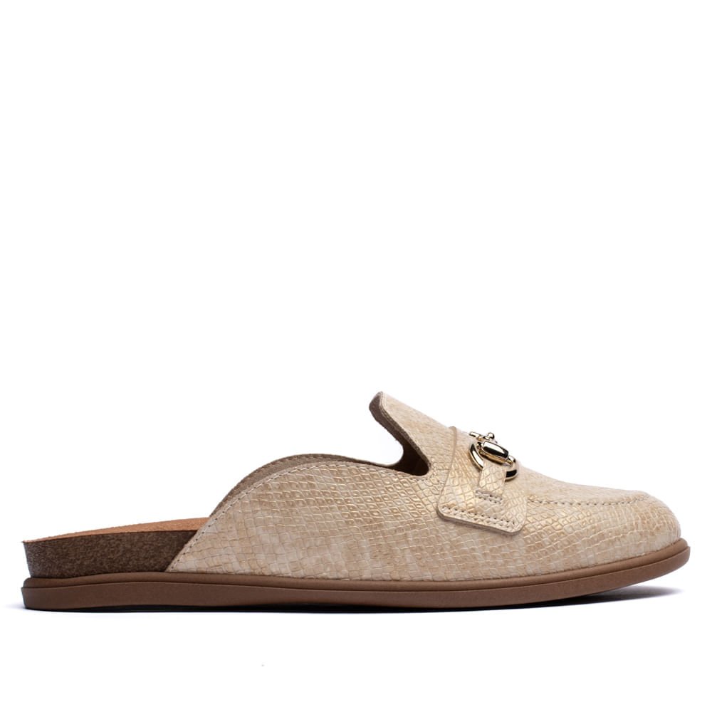 Mule Feminino Beira Rio Napa Detalhe Creme/Dourado Bege/Dourado 1