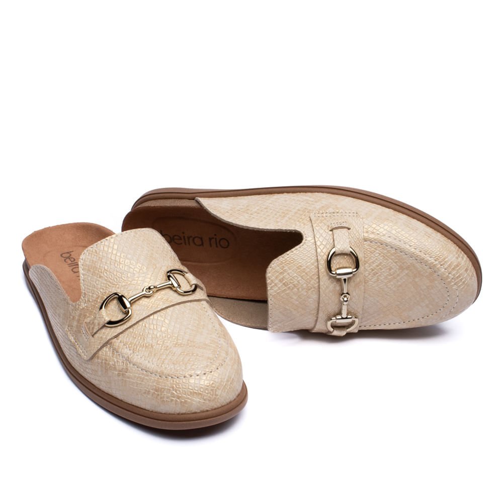 Mule Feminino Beira Rio Napa Detalhe Creme/Dourado Bege/Dourado 6