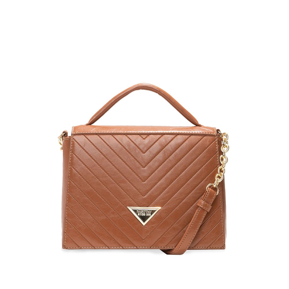 Bolsa Feminina Rafitthy Pequena Transversal Correntes Textura Caramelo Marrom 1
