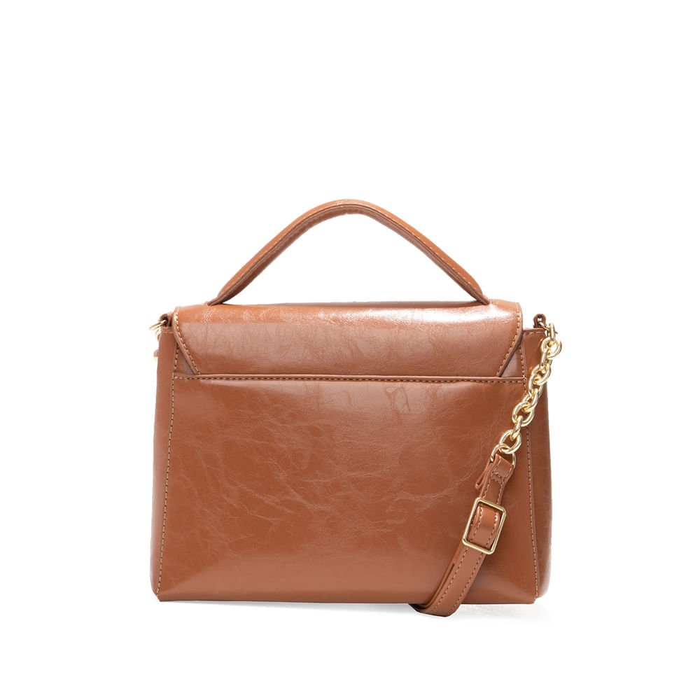 Bolsa Feminina Rafitthy Pequena Transversal Correntes Textura Caramelo Marrom 2