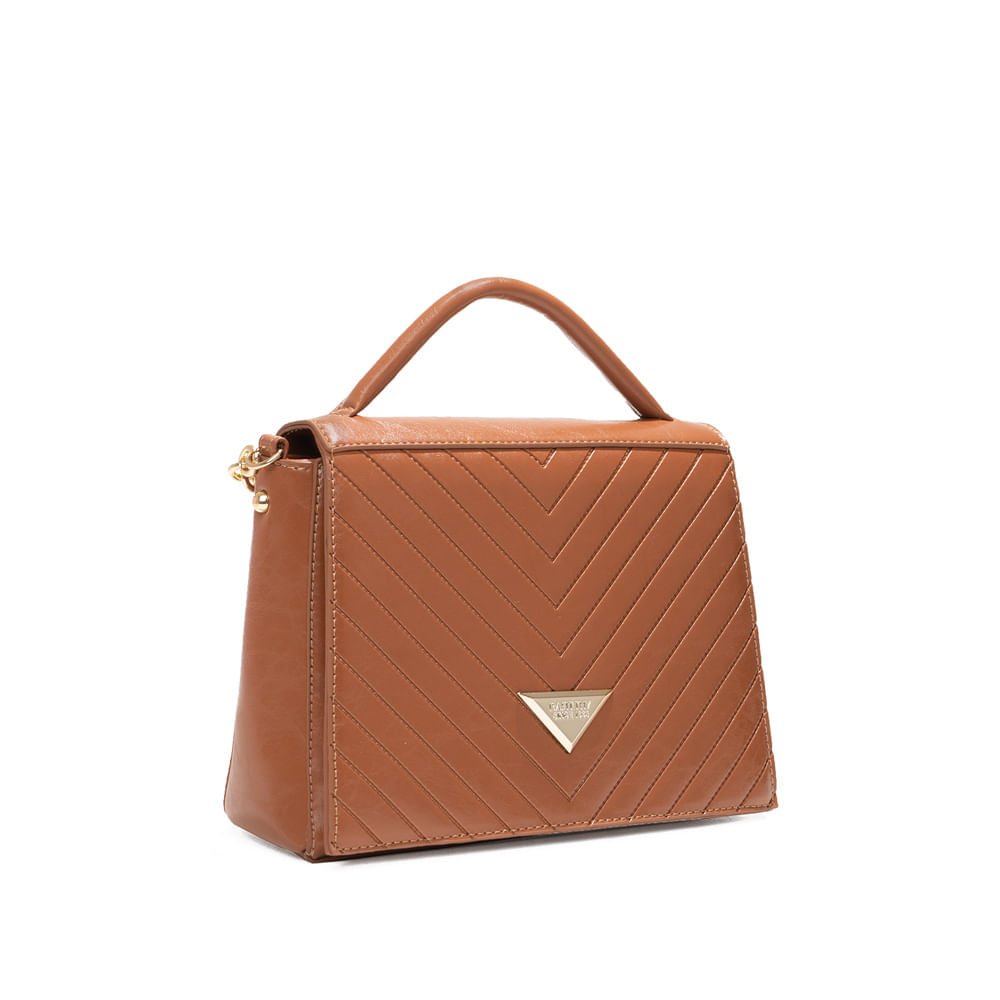 Bolsa Feminina Rafitthy Pequena Transversal Correntes Textura Caramelo Marrom 3