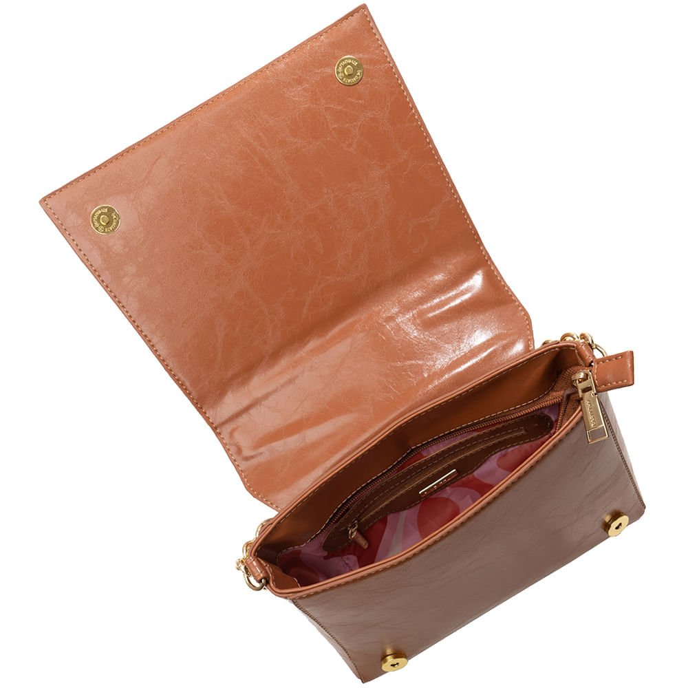 Bolsa Feminina Rafitthy Pequena Transversal Correntes Textura Caramelo Marrom 4