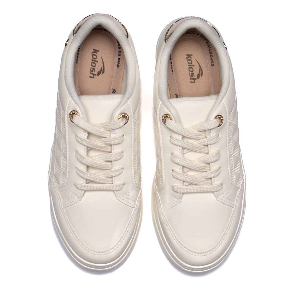 Tênis Feminino Kolosh Recortes e Brilhos Off White Branco 4